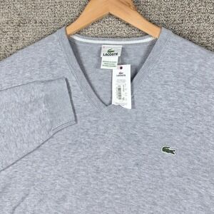 Lacoste Mens Gray V-Neck Cotton Sweater Size 8 XXL NWT New Pullover